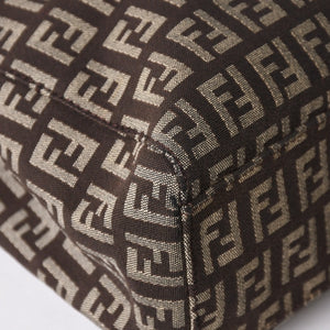 Very good condition FENDI Zucchino pattern handbag canvas leather brown black metal hardware used 4a006495