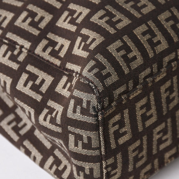 Very good condition FENDI Zucchino pattern handbag canvas leather brown black metal hardware used 4a006495