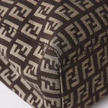 将图片加载到图库查看器中。 極美品 FENDI フェンディ ズッキーノ柄 ハンドバッグ キャンバス レザー ブラウン ブラックメタル金具 中古 4a006495