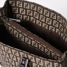 将图片加载到图库查看器中。 極美品 FENDI フェンディ ズッキーノ柄 ハンドバッグ キャンバス レザー ブラウン ブラックメタル金具 中古 4a006495
