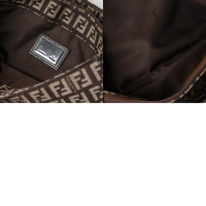 Very good condition FENDI Zucchino pattern handbag canvas leather brown black metal hardware used 4a006495
