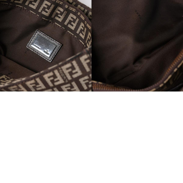 Very good condition FENDI Zucchino pattern handbag canvas leather brown black metal hardware used 4a006495