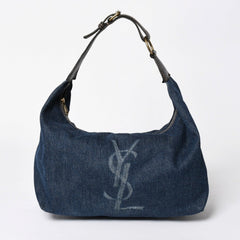 Very Good Condition YVES SAINT LAURENT Yves Saint Laurent One Shoulder Bag Cassandra 205027 Denim Blue Gold Hardware Used 4a006410