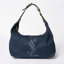 将图片加载到图库查看器中。 極美品 YVES SAINT LAURENT イヴ サンローラン ワンショルダーバッグ カサンドラ 205027 デニム ブルー ゴールド金具 中古 4a006410