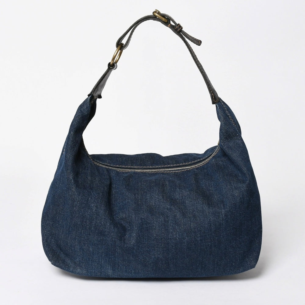 極美品 YVES SAINT LAURENT イヴ サンローラン ワンショルダーバッグ カサンドラ 205027 デニム ブルー ゴールド金具 中古 4a006410