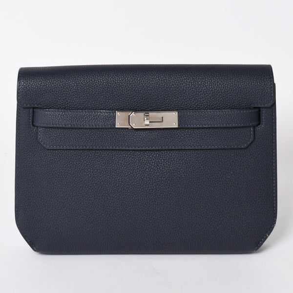 極美品 HEMRES エルメス クラッチバッグ ケリーデペッシュ25 ブルーニュイ Z刻印 クラッチ シルバー金具 中古 4a006460