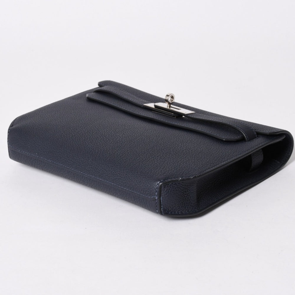 Very Good Condition HEMRES Hermes Clutch Bag Kelly Depeche 25 Blue Nuit Z Engraved Clutch Silver Hardware Used 4a006460