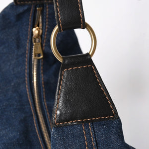 Very Good Condition YVES SAINT LAURENT Yves Saint Laurent One Shoulder Bag Cassandra 205027 Denim Blue Gold Hardware Used 4a006410