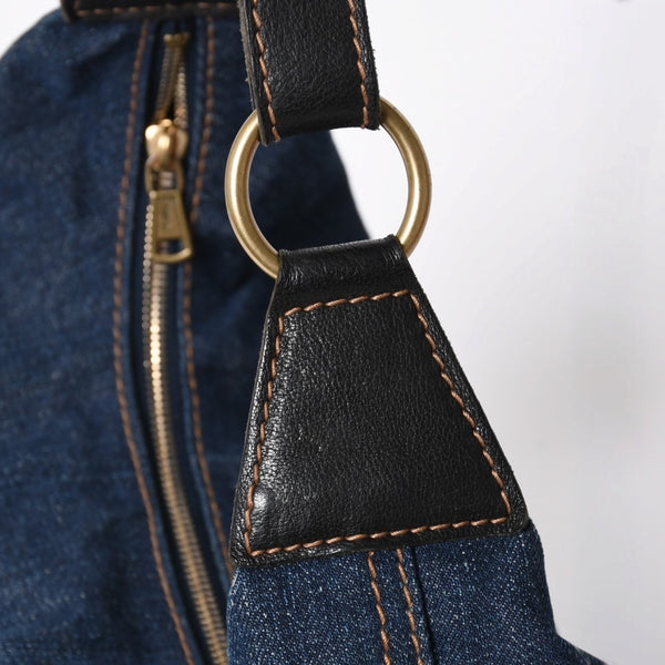 Very Good Condition YVES SAINT LAURENT Yves Saint Laurent One Shoulder Bag Cassandra 205027 Denim Blue Gold Hardware Used 4a006410