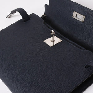 極美品 HEMRES エルメス クラッチバッグ ケリーデペッシュ25 ブルーニュイ Z刻印 クラッチ シルバー金具 中古 4a006460