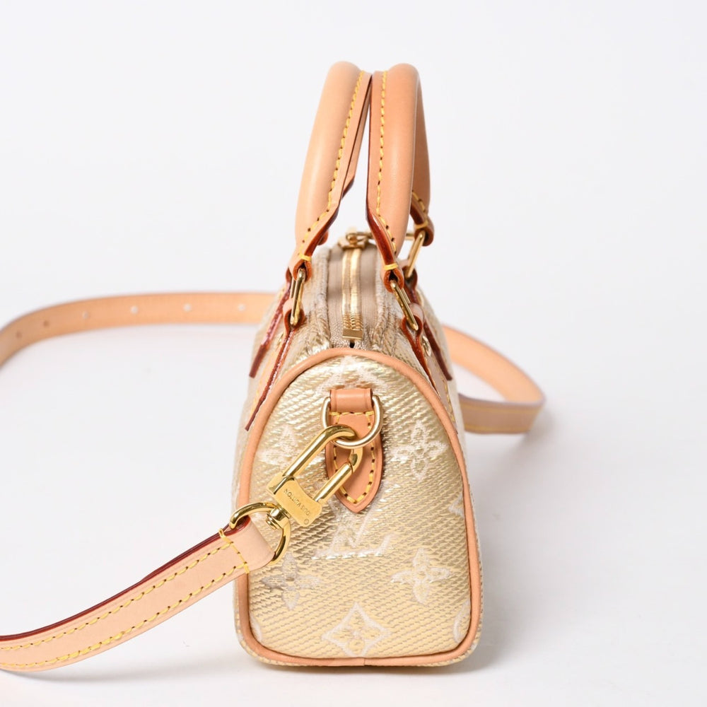 極美品 LOUIS VUITTON ルイヴィトン Hand Bag ハンドバッグ Shoulder Bag ショルダーバッグ モノグラムジャガード ナノスピーディ M82242 ゴールド ベージュ 中古 4a006443