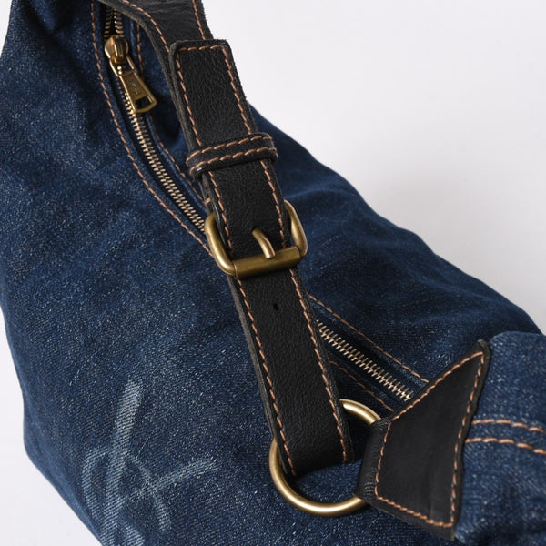 Very Good Condition YVES SAINT LAURENT Yves Saint Laurent One Shoulder Bag Cassandra 205027 Denim Blue Gold Hardware Used 4a006410