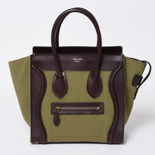 Load the image into the gallery viewer. 極美品 CELINE セリーヌ ラゲージマイクロショッパー ショルダーバッグ ハンドバッグ フィービー期 カーフスキン カーキ ゴールド金具 中古 4a006221