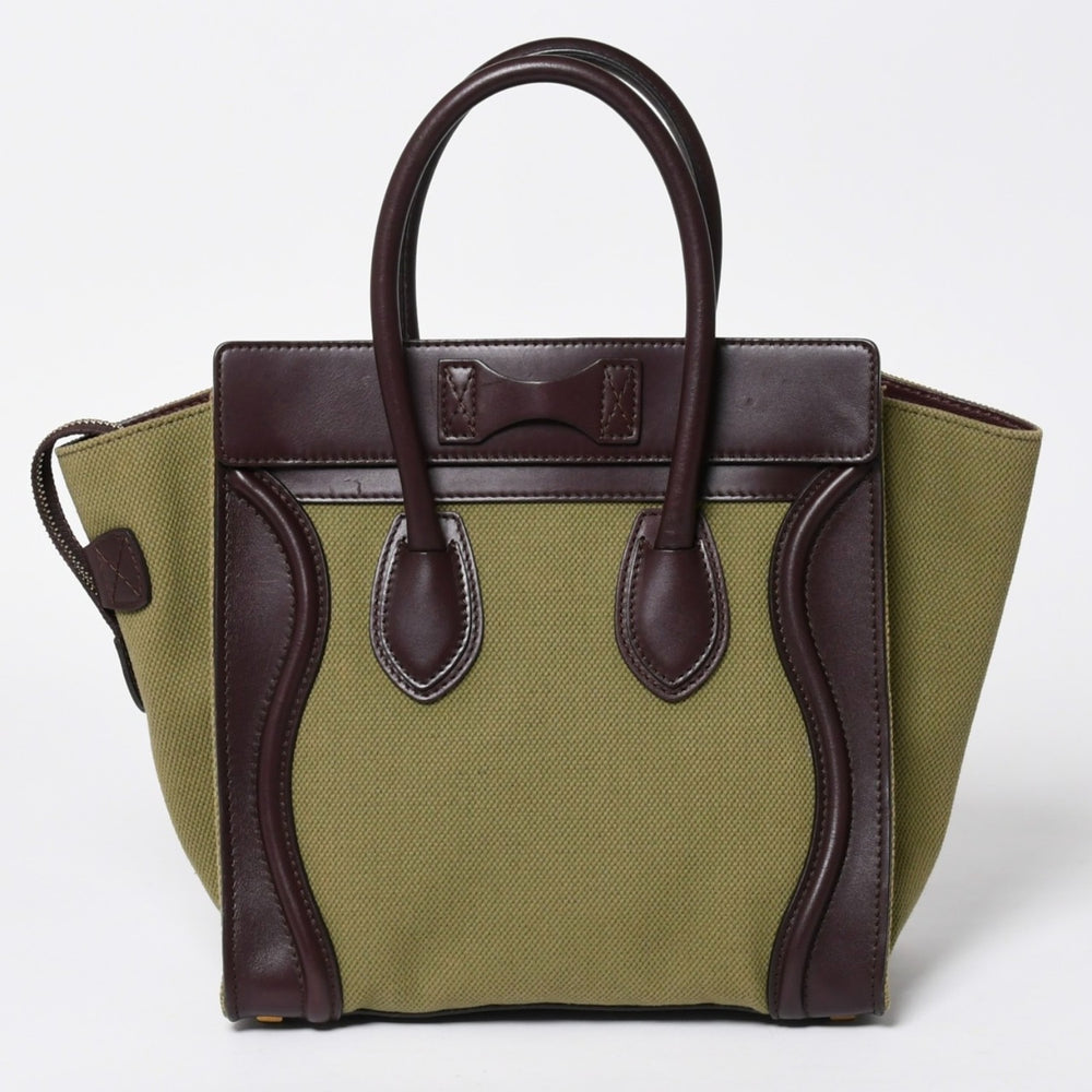 極美品 CELINE セリーヌ ラゲージマイクロショッパー ショルダーバッグ ハンドバッグ フィービー期 カーフスキン カーキ ゴールド金具 中古 4a006221