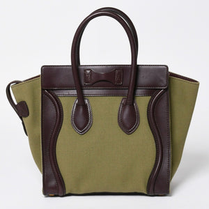 極美品 CELINE セリーヌ ラゲージマイクロショッパー ショルダーバッグ ハンドバッグ フィービー期 カーフスキン カーキ ゴールド金具 中古 4a006221