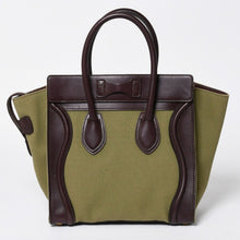 Load the image into the gallery viewer. 極美品 CELINE セリーヌ ラゲージマイクロショッパー ショルダーバッグ ハンドバッグ フィービー期 カーフスキン カーキ ゴールド金具 中古 4a006221
