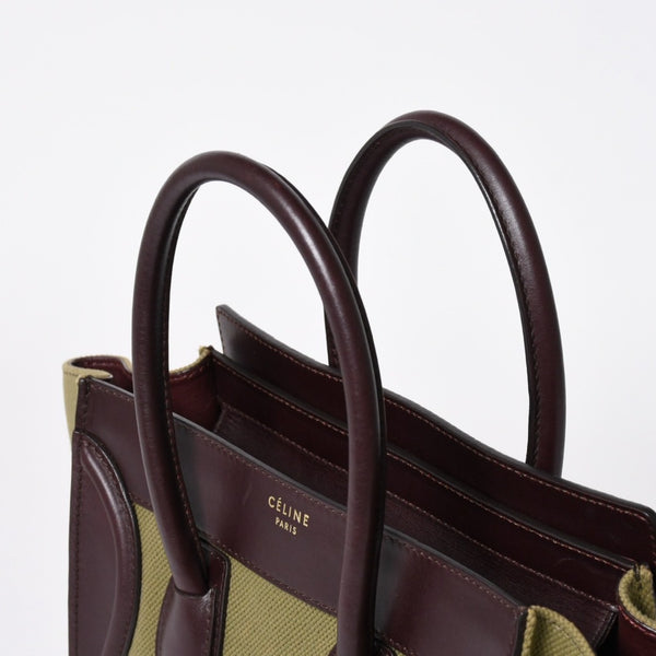 極美品 CELINE セリーヌ ラゲージマイクロショッパー ショルダーバッグ ハンドバッグ フィービー期 カーフスキン カーキ ゴールド金具 中古 4a006221
