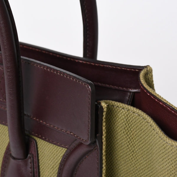 極美品 CELINE セリーヌ ラゲージマイクロショッパー ショルダーバッグ ハンドバッグ フィービー期 カーフスキン カーキ ゴールド金具 中古 4a006221