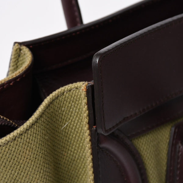 極美品 CELINE セリーヌ ラゲージマイクロショッパー ショルダーバッグ ハンドバッグ フィービー期 カーフスキン カーキ ゴールド金具 中古 4a006221