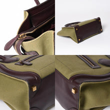 Load the image into the gallery viewer. 極美品 CELINE セリーヌ ラゲージマイクロショッパー ショルダーバッグ ハンドバッグ フィービー期 カーフスキン カーキ ゴールド金具 中古 4a006221