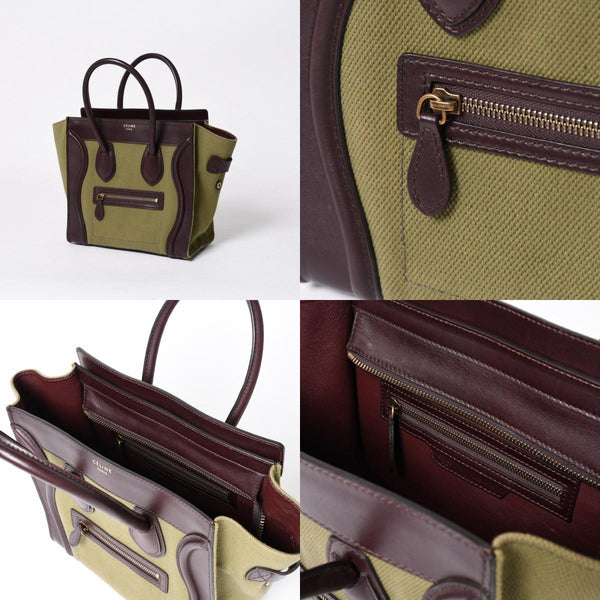 極美品 CELINE セリーヌ ラゲージマイクロショッパー ショルダーバッグ ハンドバッグ フィービー期 カーフスキン カーキ ゴールド金具 中古 4a006221