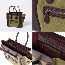 Load the image into the gallery viewer. 極美品 CELINE セリーヌ ラゲージマイクロショッパー ショルダーバッグ ハンドバッグ フィービー期 カーフスキン カーキ ゴールド金具 中古 4a006221