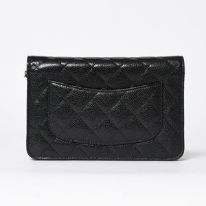 極美品 CHANEL シャネル チェーンウォレット 長財布 AP0250 22番台 ココマーク キャビアスキン ブラック シルバー金具 中古 4a004351