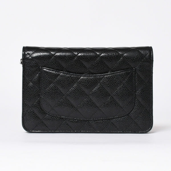 極美品 CHANEL シャネル チェーンウォレット 長財布 AP0250 22番台 ココマーク キャビアスキン ブラック シルバー金具 中古 4a004351