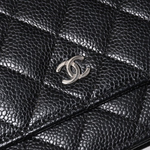 極美品 CHANEL シャネル チェーンウォレット 長財布 AP0250 22番台 ココマーク キャビアスキン ブラック シルバー金具 中古 4a004351