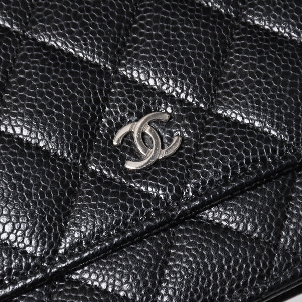 極美品 CHANEL シャネル チェーンウォレット 長財布 AP0250 22番台 ココマーク キャビアスキン ブラック シルバー金具 中古 4a004351