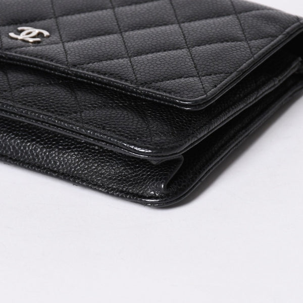 極美品 CHANEL シャネル チェーンウォレット 長財布 AP0250 22番台 ココマーク キャビアスキン ブラック シルバー金具 中古 4a004351