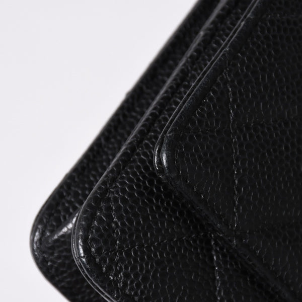 極美品 CHANEL シャネル チェーンウォレット 長財布 AP0250 22番台 ココマーク キャビアスキン ブラック シルバー金具 中古 4a004351