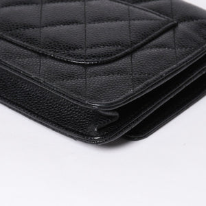 極美品 CHANEL シャネル チェーンウォレット 長財布 AP0250 22番台 ココマーク キャビアスキン ブラック シルバー金具 中古 4a004351