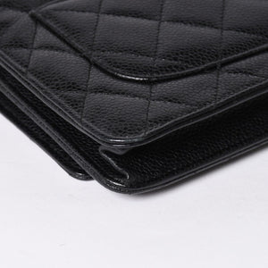 極美品 CHANEL シャネル チェーンウォレット 長財布 AP0250 22番台 ココマーク キャビアスキン ブラック シルバー金具 中古 4a004351