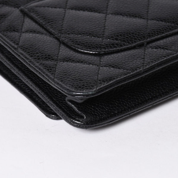 極美品 CHANEL シャネル チェーンウォレット 長財布 AP0250 22番台 ココマーク キャビアスキン ブラック シルバー金具 中古 4a004351