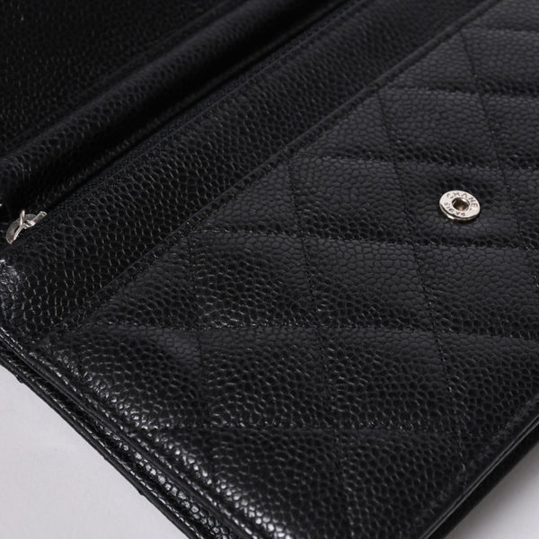 極美品 CHANEL シャネル チェーンウォレット 長財布 AP0250 22番台 ココマーク キャビアスキン ブラック シルバー金具 中古 4a004351