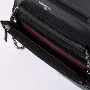 極美品 CHANEL シャネル チェーンウォレット 長財布 AP0250 22番台 ココマーク キャビアスキン ブラック シルバー金具 中古 4a004351