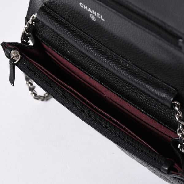 極美品 CHANEL シャネル チェーンウォレット 長財布 AP0250 22番台 ココマーク キャビアスキン ブラック シルバー金具 中古 4a004351