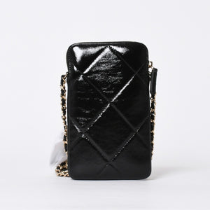 新品未使用品 CHANEL シャネル チェーンショルダー シャイニー パテントレザー ランダム番台 マトラッセ ココマーク フォンケース 中古 4a006466