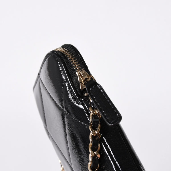 新品未使用品 CHANEL シャネル チェーンショルダー シャイニー パテントレザー ランダム番台 マトラッセ ココマーク フォンケース 中古 4a006466