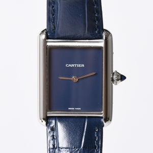 Like new CARTIER TANK MUST LM Watch WSTA0055 Weight 31.79g SS Quartz Leather Blue Dial Used 4a006377
