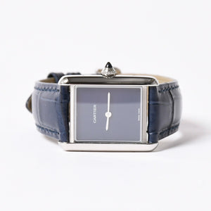 Like new CARTIER TANK MUST LM Watch WSTA0055 Weight 31.79g SS Quartz Leather Blue Dial Used 4a006377