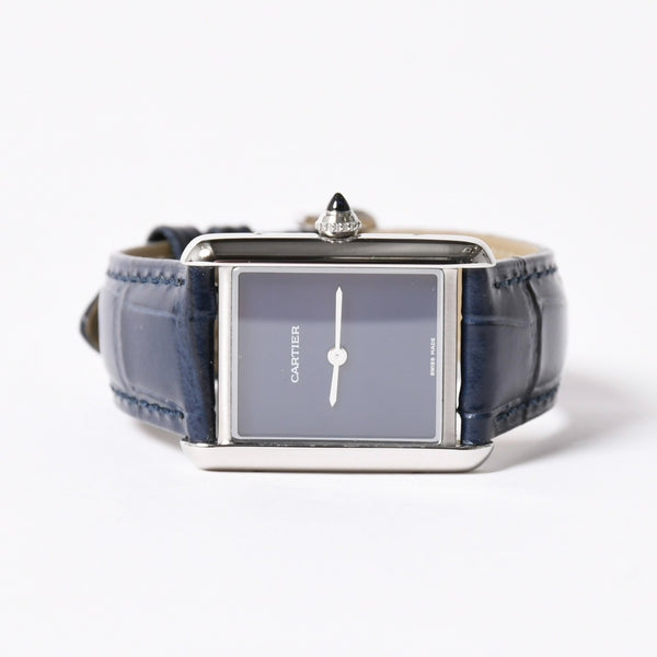 Like new CARTIER TANK MUST LM Watch WSTA0055 Weight 31.79g SS Quartz Leather Blue Dial Used 4a006377