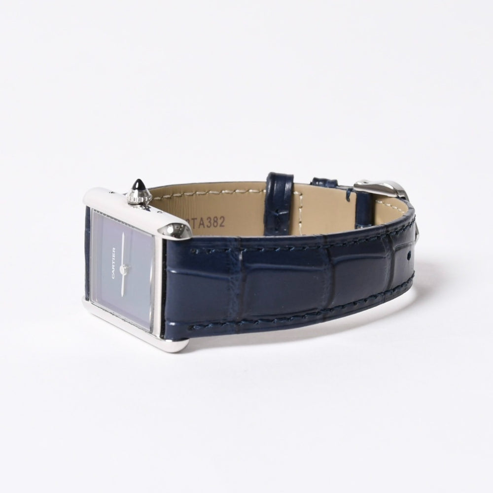 新品同様 CARTIER カルティエ TANK MUST LM タンクマスト LM 腕時計 WSTA0055 重量31.79g SS クォーツ レザー ブルー文字盤 中古 4a006377