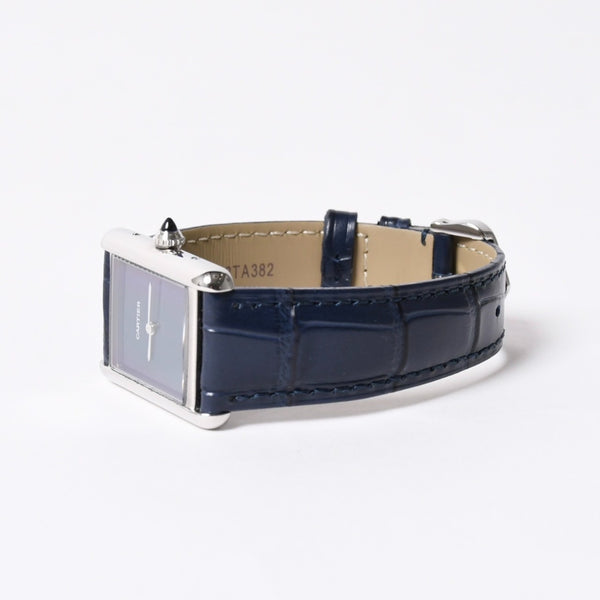 Like new CARTIER TANK MUST LM Watch WSTA0055 Weight 31.79g SS Quartz Leather Blue Dial Used 4a006377