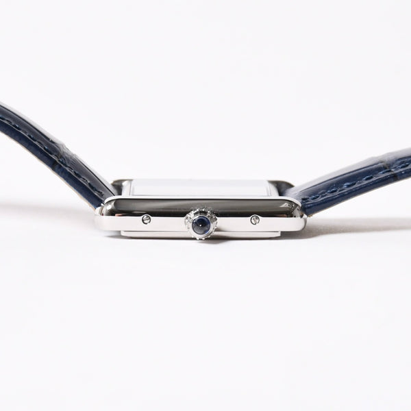 Like new CARTIER TANK MUST LM Watch WSTA0055 Weight 31.79g SS Quartz Leather Blue Dial Used 4a006377
