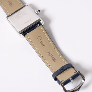 Like new CARTIER TANK MUST LM Watch WSTA0055 Weight 31.79g SS Quartz Leather Blue Dial Used 4a006377