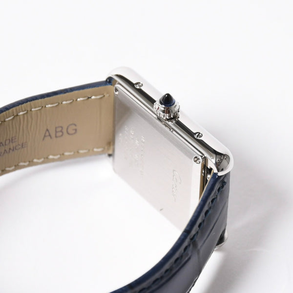 Like new CARTIER TANK MUST LM Watch WSTA0055 Weight 31.79g SS Quartz Leather Blue Dial Used 4a006377