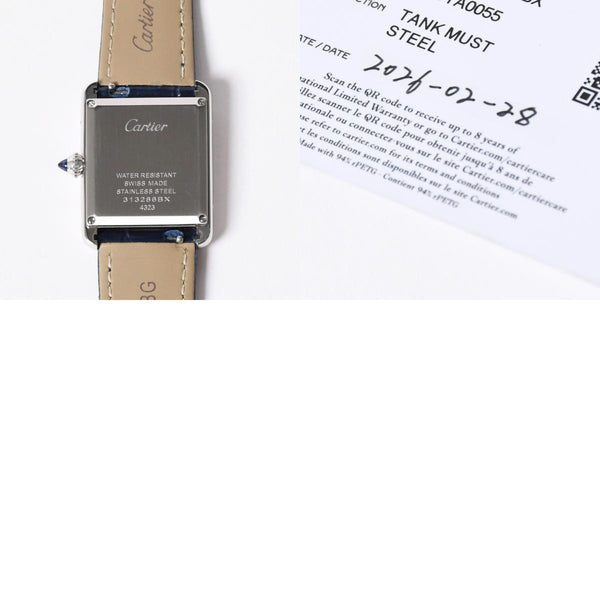 Like new CARTIER TANK MUST LM Watch WSTA0055 Weight 31.79g SS Quartz Leather Blue Dial Used 4a006377
