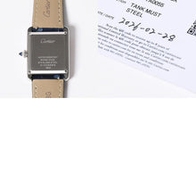 画像をギャラリービューアに読み込む, 新品同様 CARTIER カルティエ TANK MUST LM タンクマスト LM 腕時計 WSTA0055 重量31.79g SS クォーツ レザー ブルー文字盤 中古 4a006377